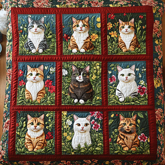 Cats In Flower Garden TAI141124470 Quilt Blanket