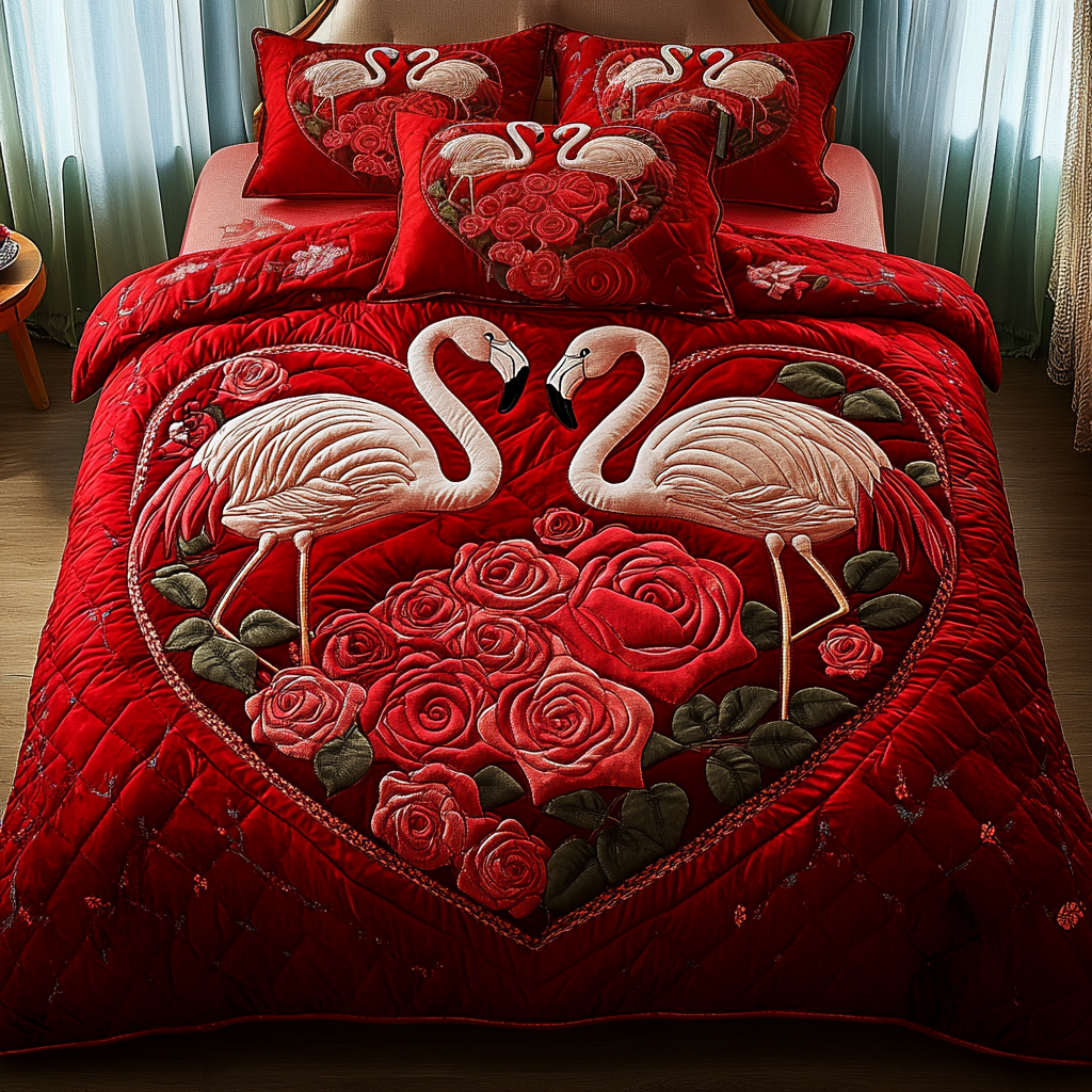 Valentine Flamingo DAI150125299 Quilt Bedding Set