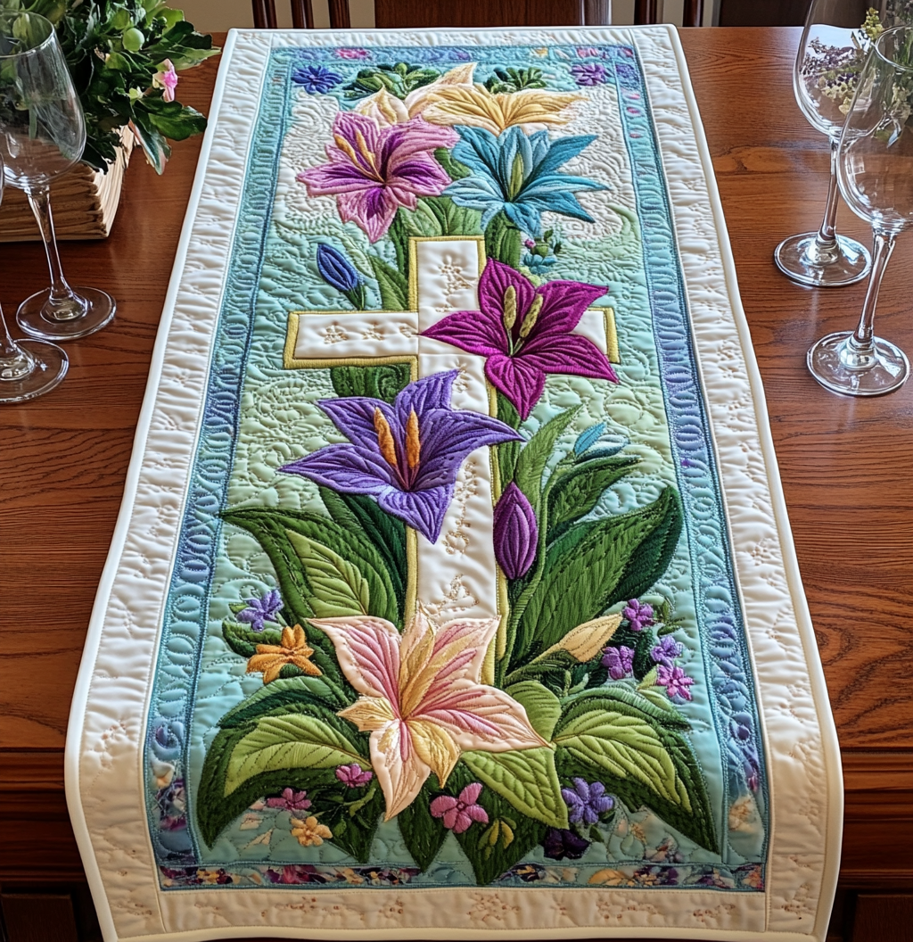 Easter Lily Cross DAI150125320 Quilted Table Runner