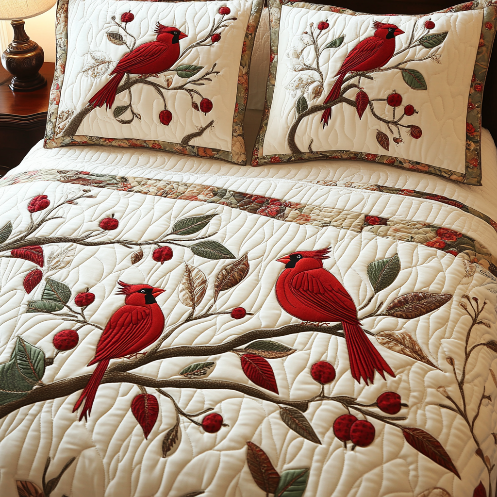 Christmas Cardinal TAI101224447 Quilt Bedding Set