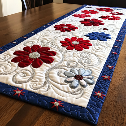 Patriotic Flower DAI040225423 Quilted Table Runner