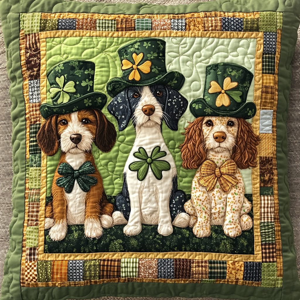 St Patrick's Day Dog DAI241224136 Quilted Pillow Case