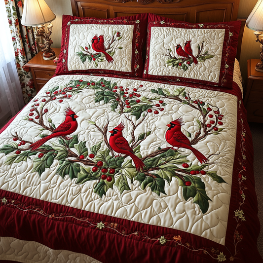 Christmas Cardinal TAI101224437 Quilt Bedding Set