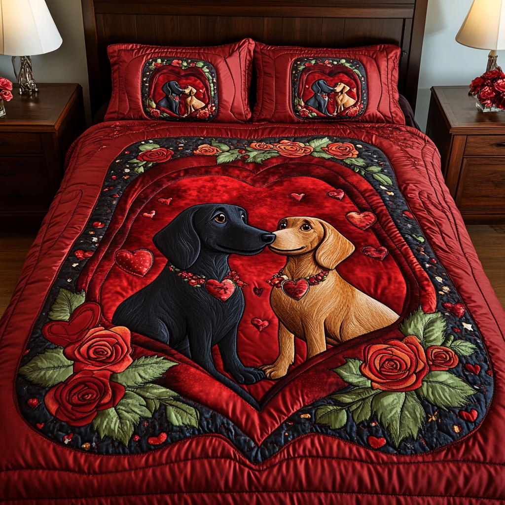 Valentine Dachshund DAI150125215 Quilt Bedding Set