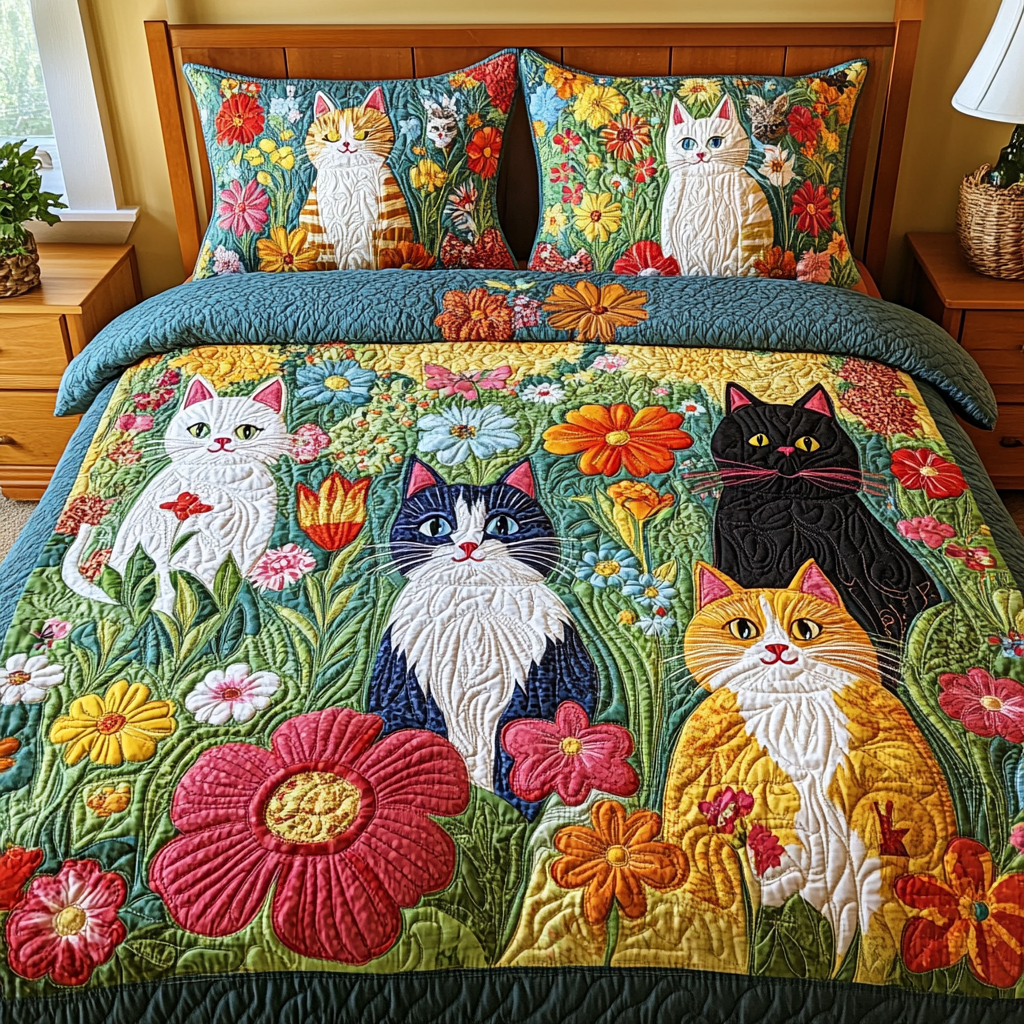 Cats In The Garden DAI040225244 Quilt Bedding Set