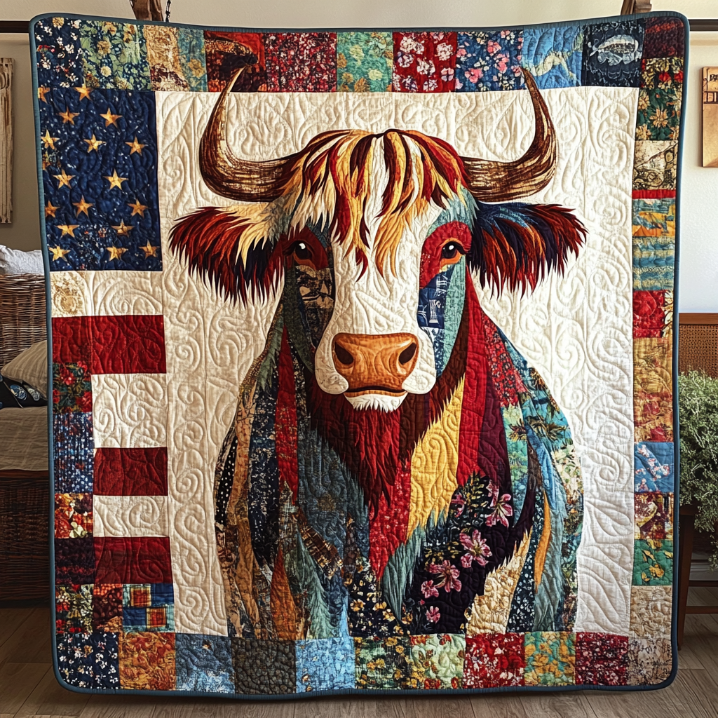 Patriotic Highland Cow DAI200125182 Quilt Blanket