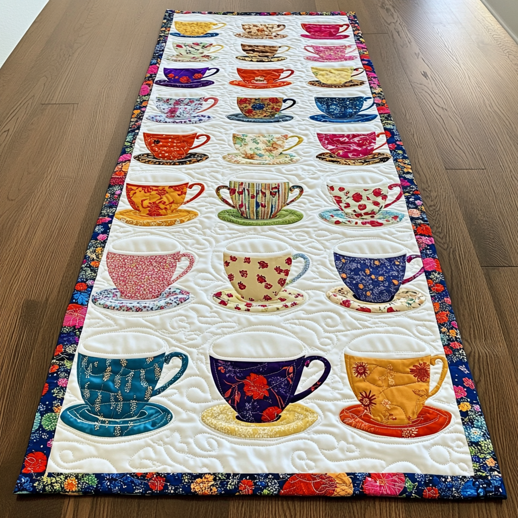 Tea Cup DAI090125294 Quilted Table Runner