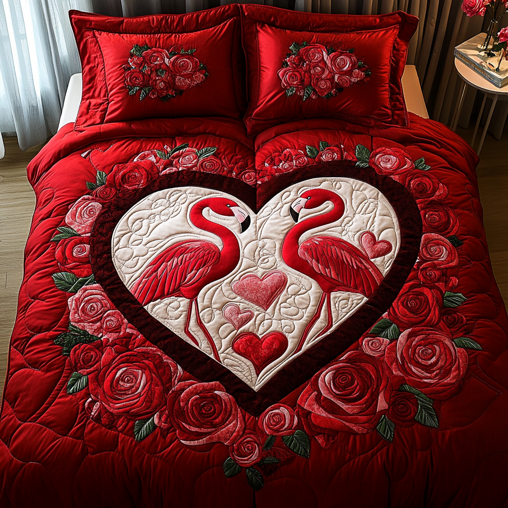 Valentine Flamingo DAI150125301 Quilt Bedding Set