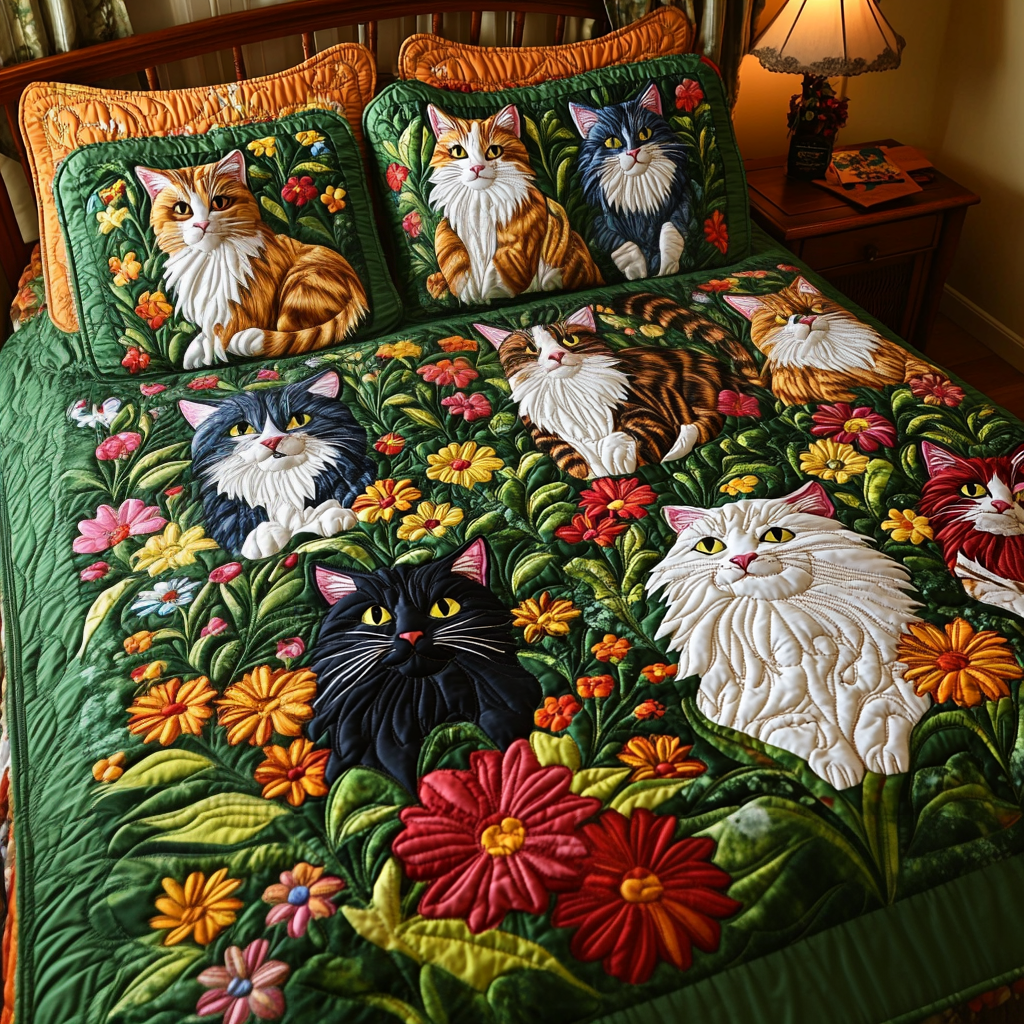 Cats In The Garden DAI040225245 Quilt Bedding Set