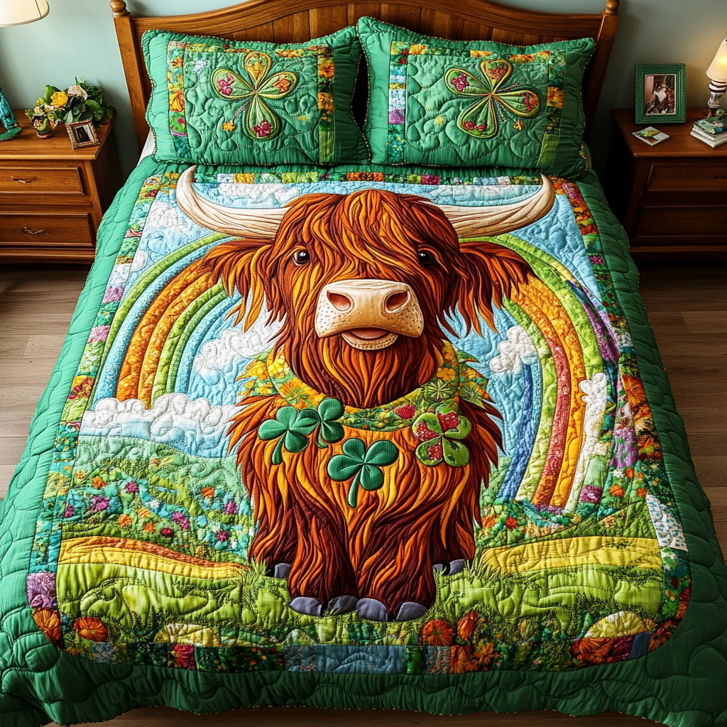 St Patrick's Day Highland Cow DAI090125044 Quilt Bedding Set