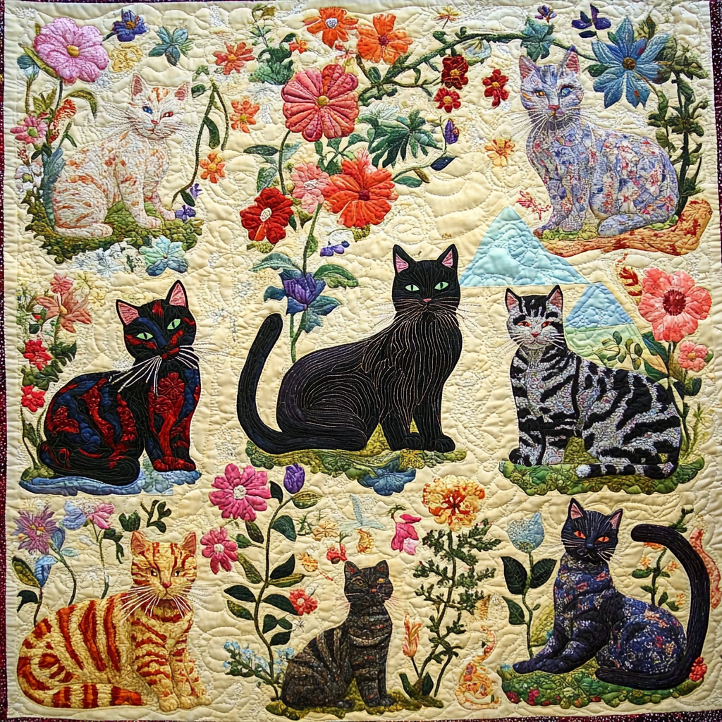 Cats In The Garden TAI151024427 Quilt Blanket