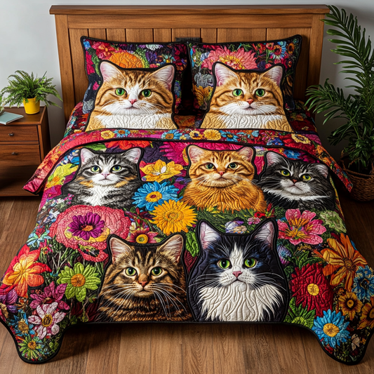 Cats In Flower Garden TAI111124038 Quilt Bedding Set