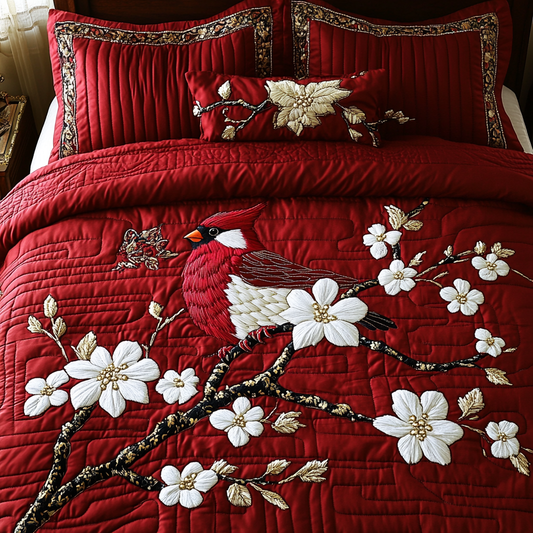 Cardinal On Blossom Branch TAI101224528 Quilt Bedding Set