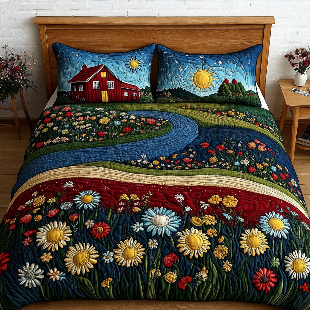 Flower Farm House DAI090125088 Quilt Bedding Set