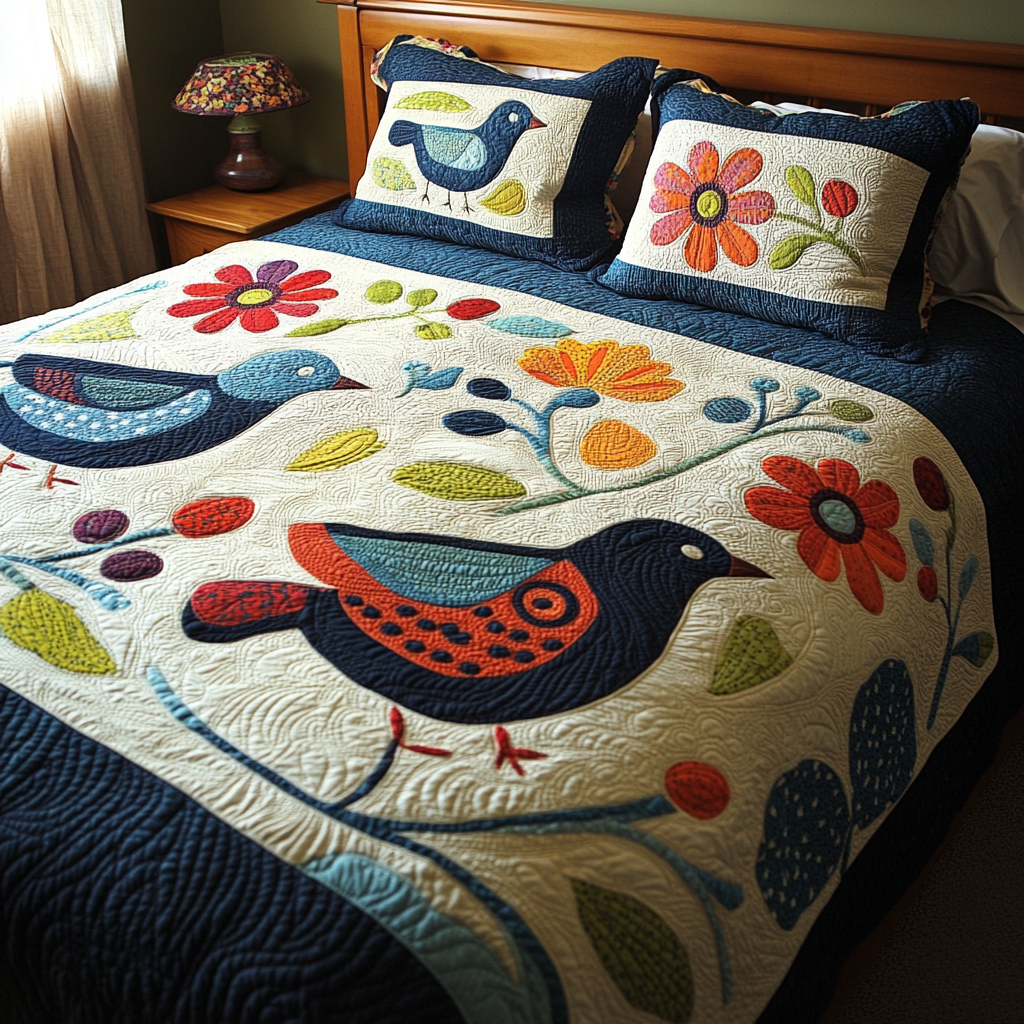 Birds In Flower Garden TAI251124039 Quilt Bedding Set