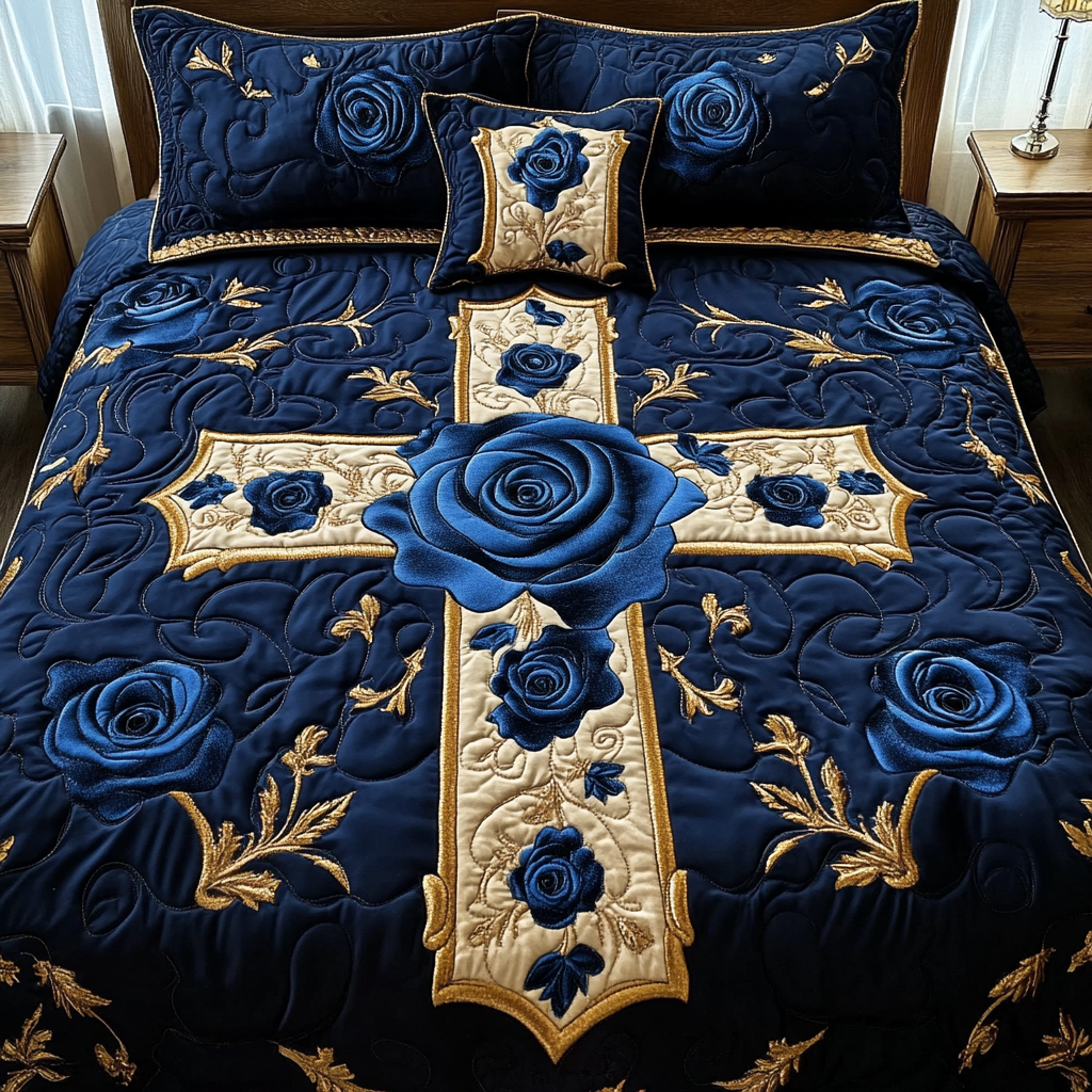 Rose Christian Cross DAI190225124 Quilt Bedding Set