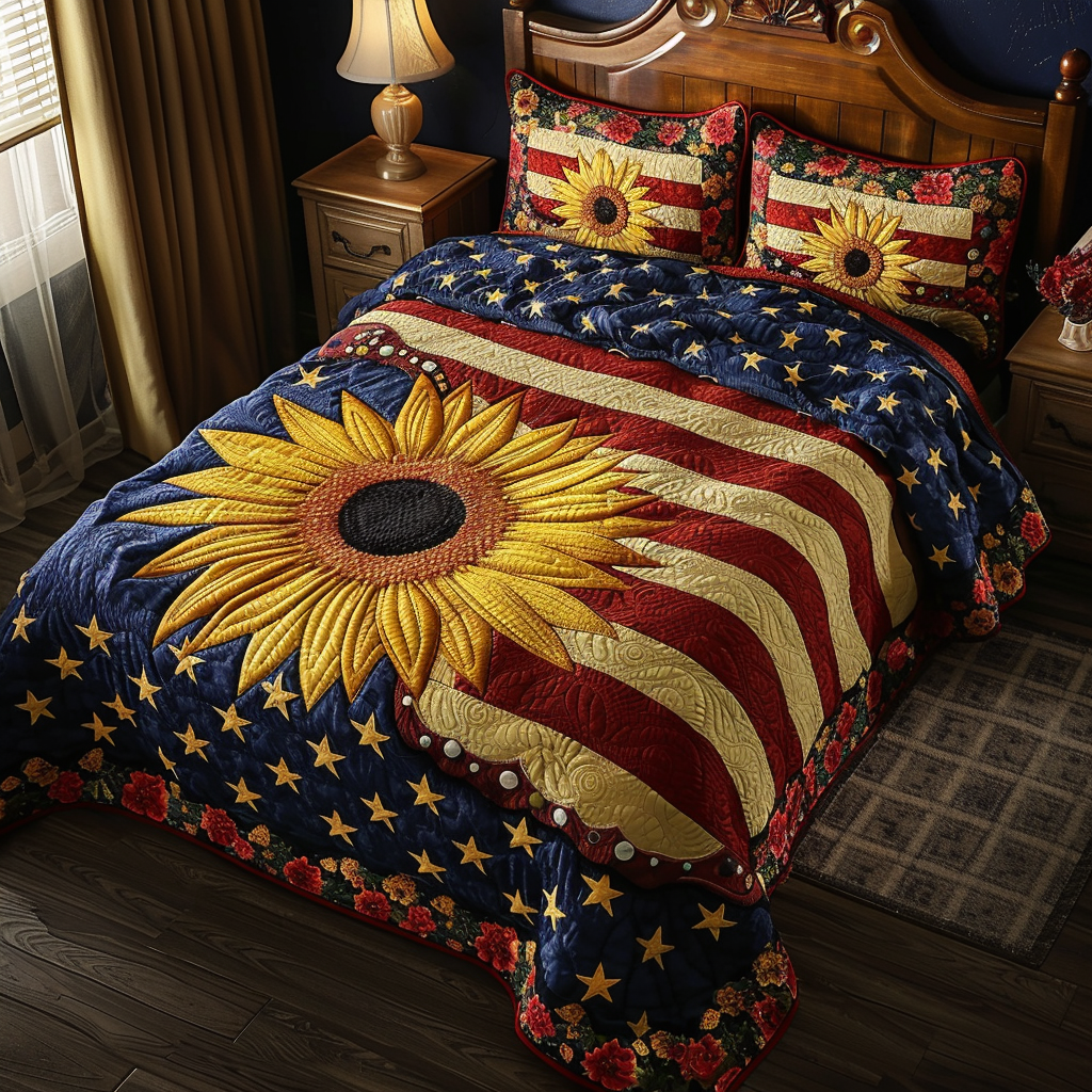 Patriotic Sunflower TAI170724095 Quilt Bedding Set