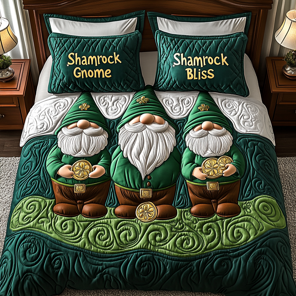 St Patrick Gnome TAI101224495 Quilt Bedding Set