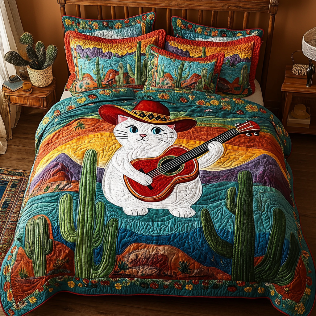 Desert Guitar Cat DAI241224219 Quilt Bedding Set