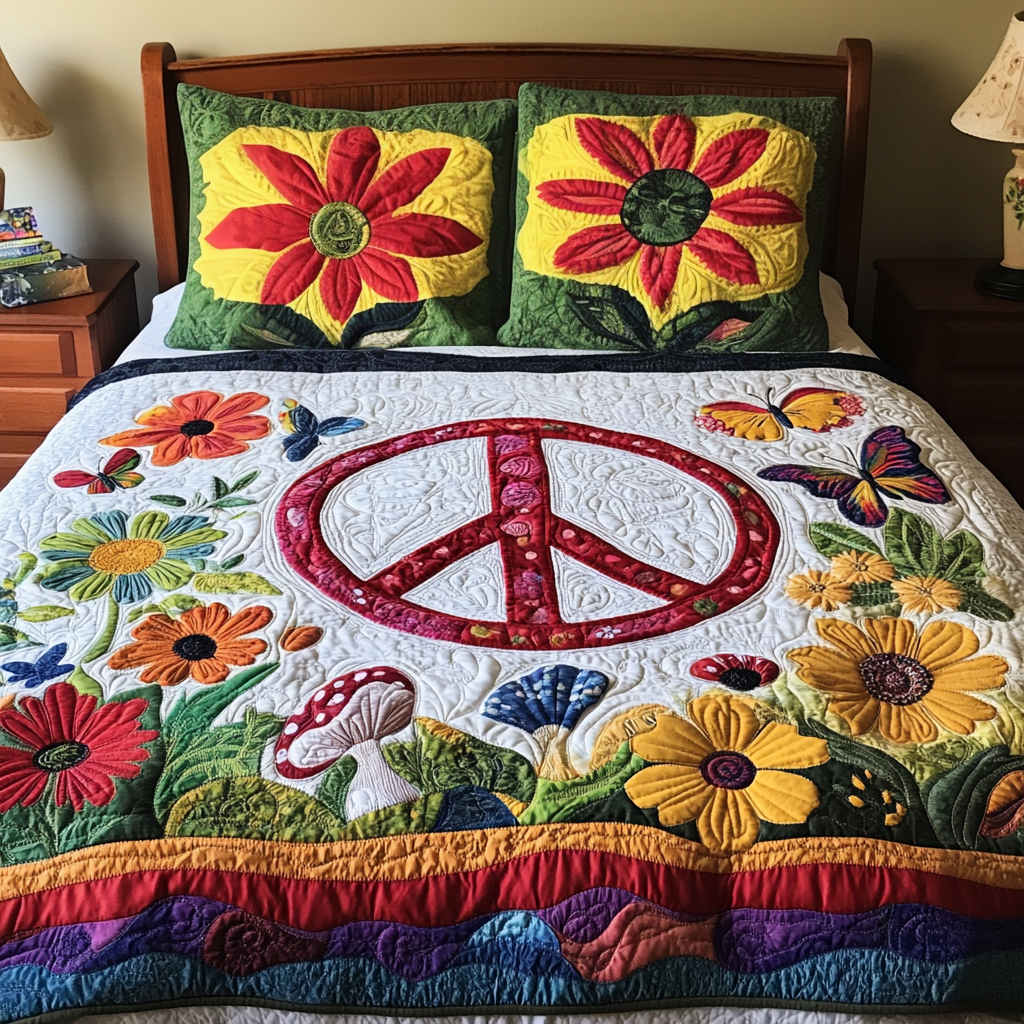 Hippie Peace DAI150125257 Quilt Bedding Set