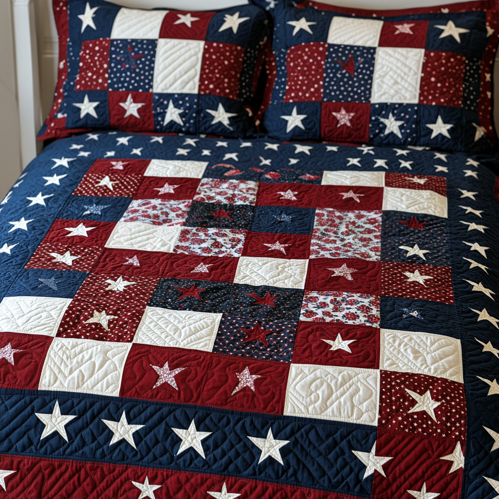 Patriotic Star DAI040225198 Quilt Bedding Set