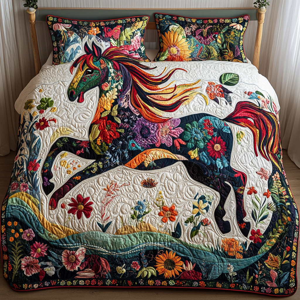 Floral Horse TAI181024089 Quilt Bedding Set