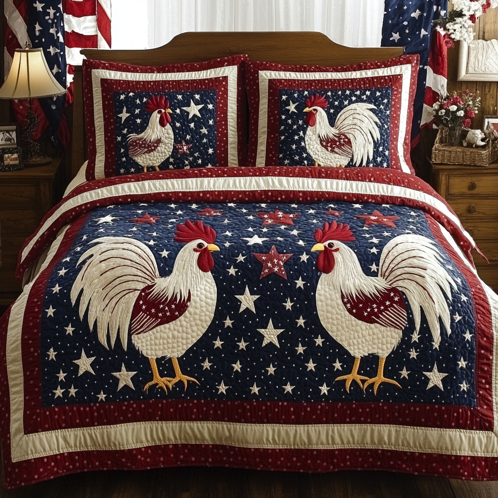 Patriotic Rooster DAI110225216 Quilt Bedding Set