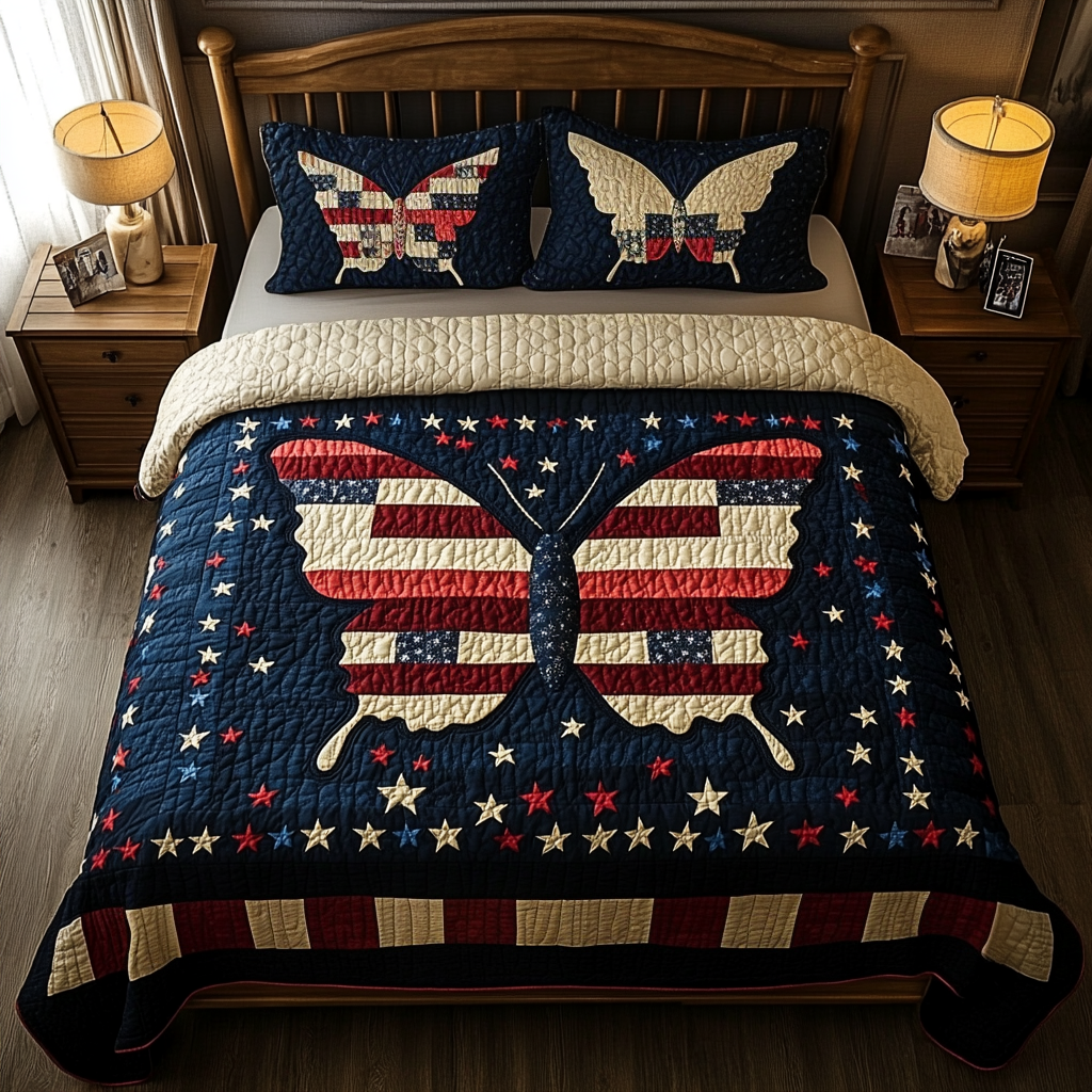 Patriotic Butterfly DAI280824301 Quilt Bedding Set