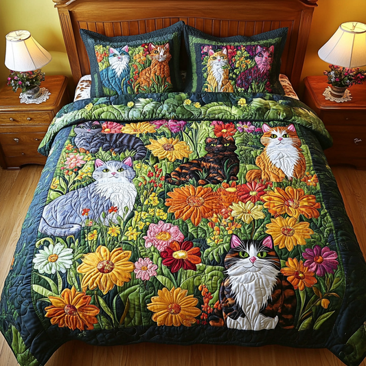 Cats In The Garden DAI040225243 Quilt Bedding Set