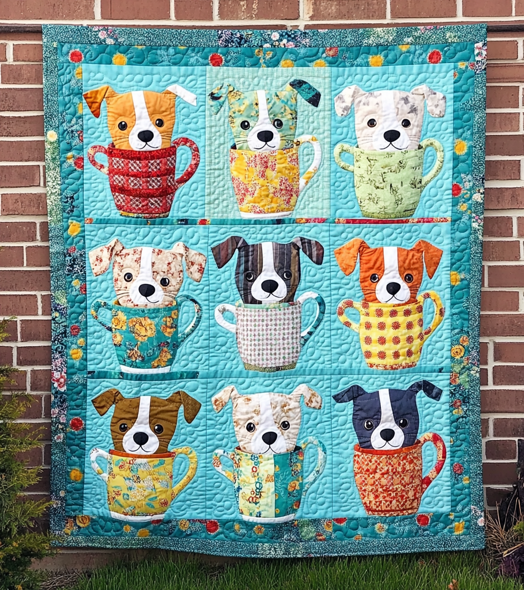 Dogs In Cups DAI090125149 Quilt Blanket