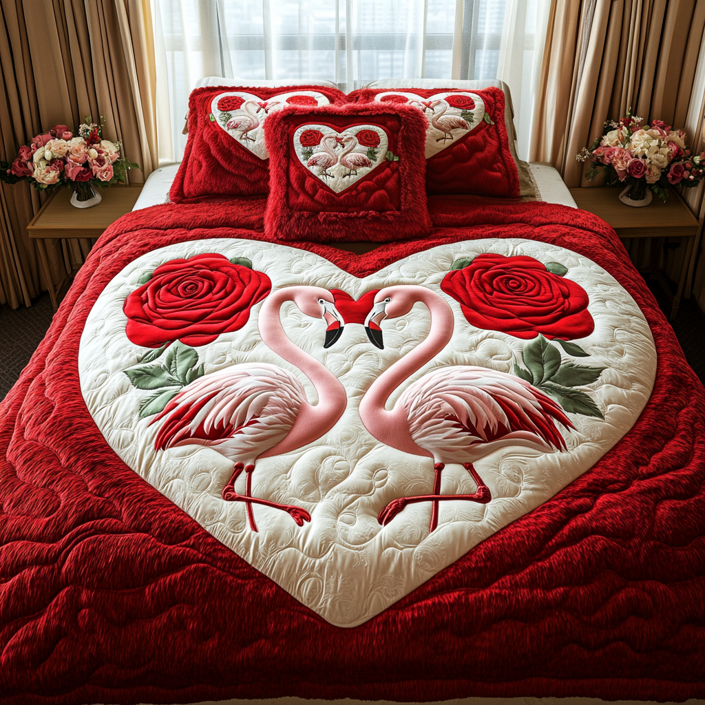 Valentine Flamingo DAI090125080 Quilt Bedding Set