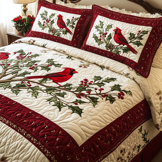 Christmas Cardinal TAI101224427 Quilt Bedding Set