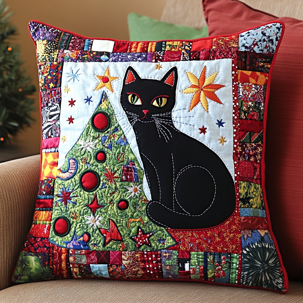 Christmas Cat TAI091024411 Quilted Pillow Case