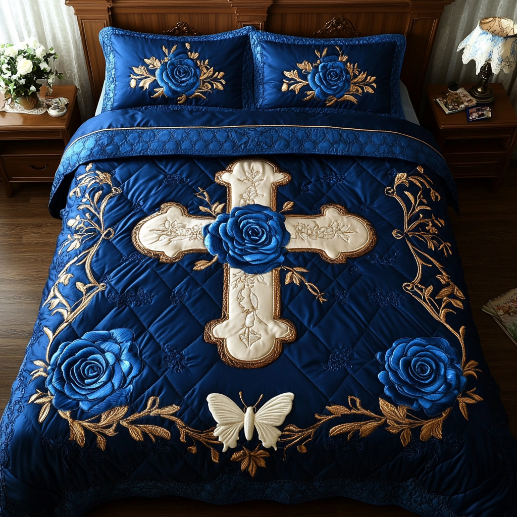 Rose Christian Cross DAI190225127 Quilt Bedding Set