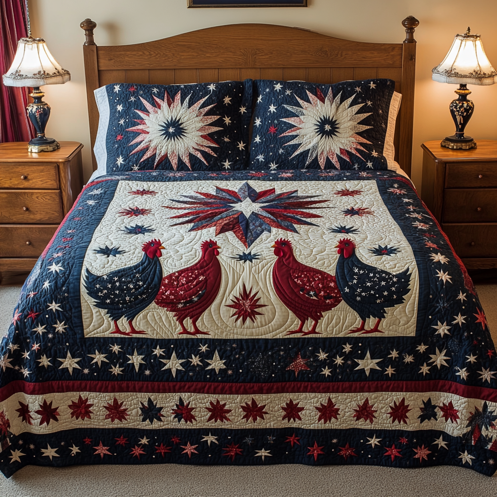 Patriotic Chicken DAI110225220 Quilt Bedding Set