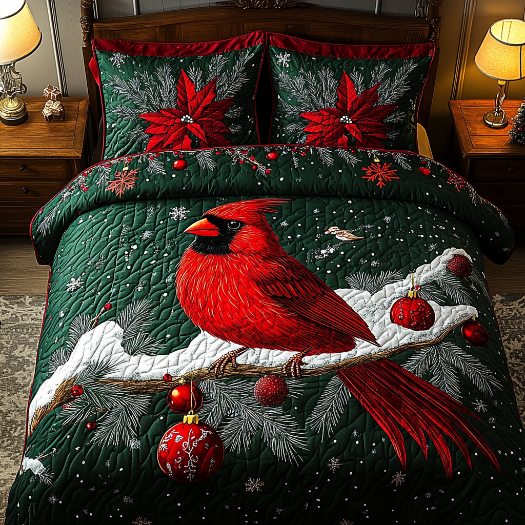 Christmas Cardinal TAI201124285 Quilt Bedding Set