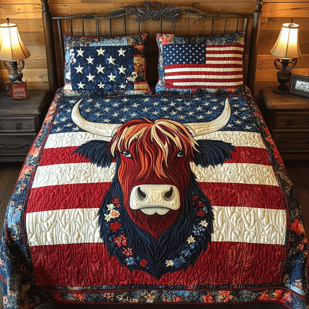 Patriotic Highland Cow DAI200125079 Quilt Bedding Set