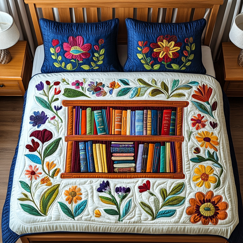 Flower Bookcase DAI090125035 Quilt Bedding Set