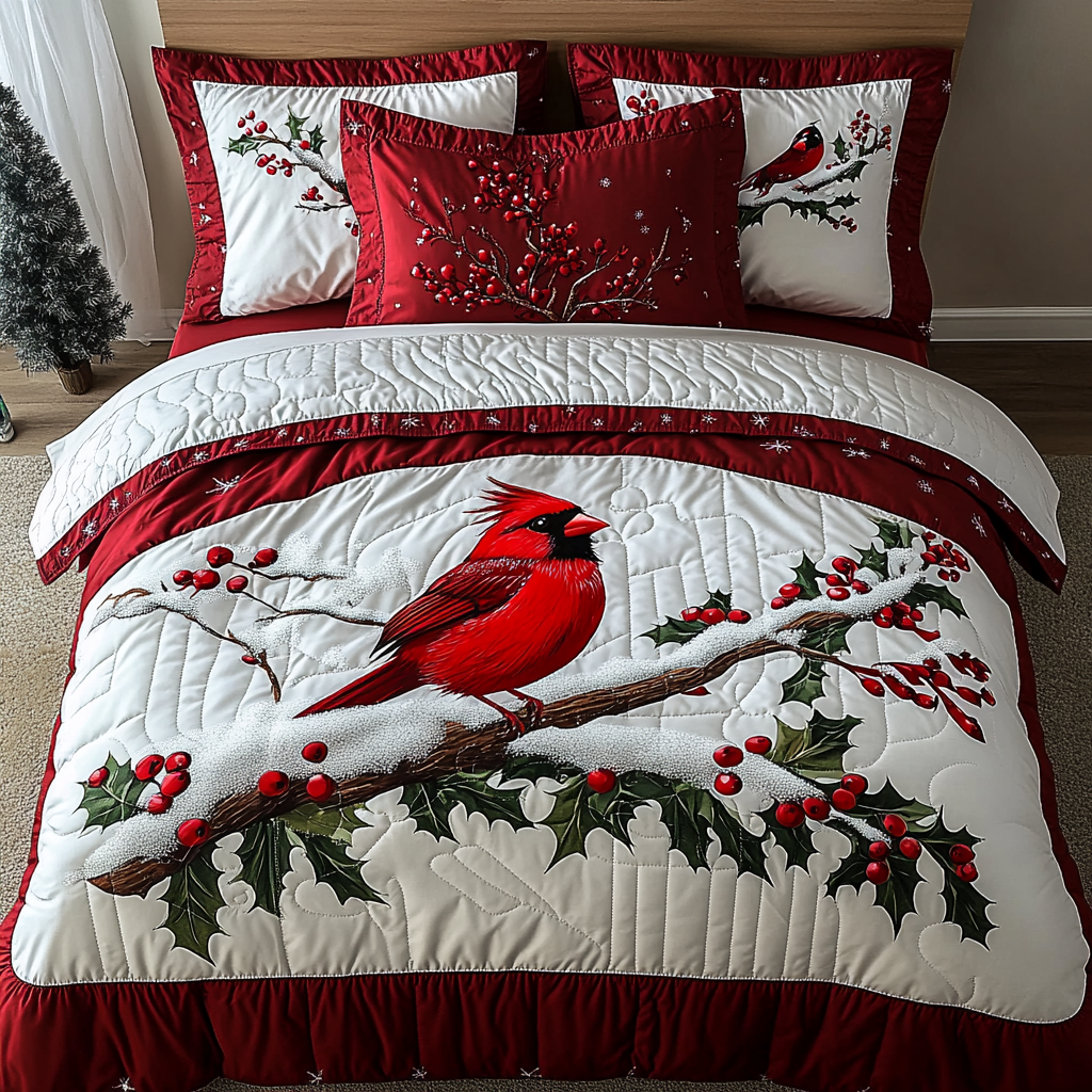 Christmas Cardinal TAI201124292 Quilt Bedding Set