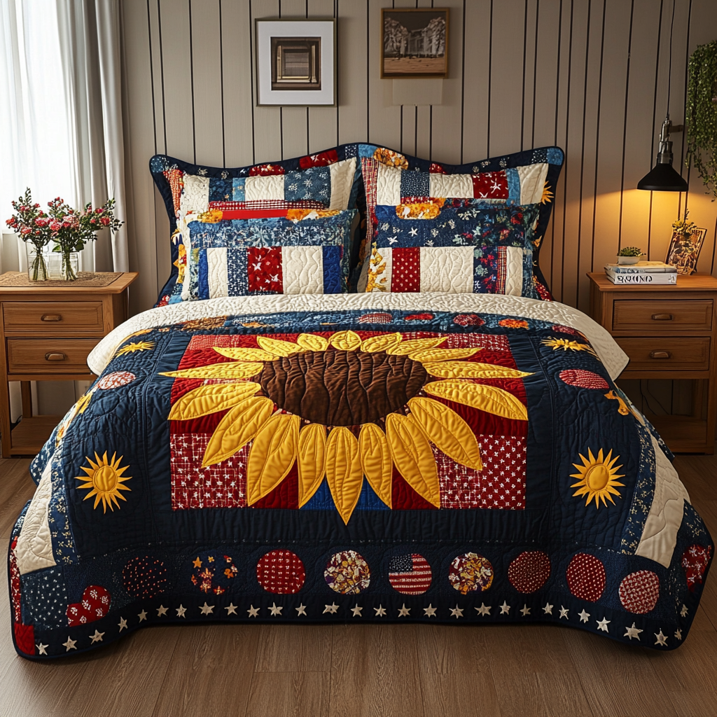 Patriotic Sunflower DAI040924061 Quilt Bedding Set