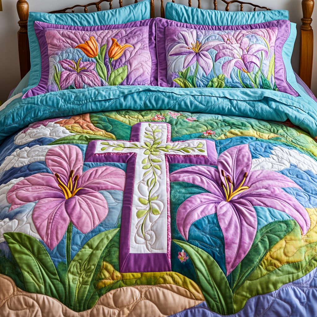 Easter Lily Cross DAI040225234 Quilt Bedding Set