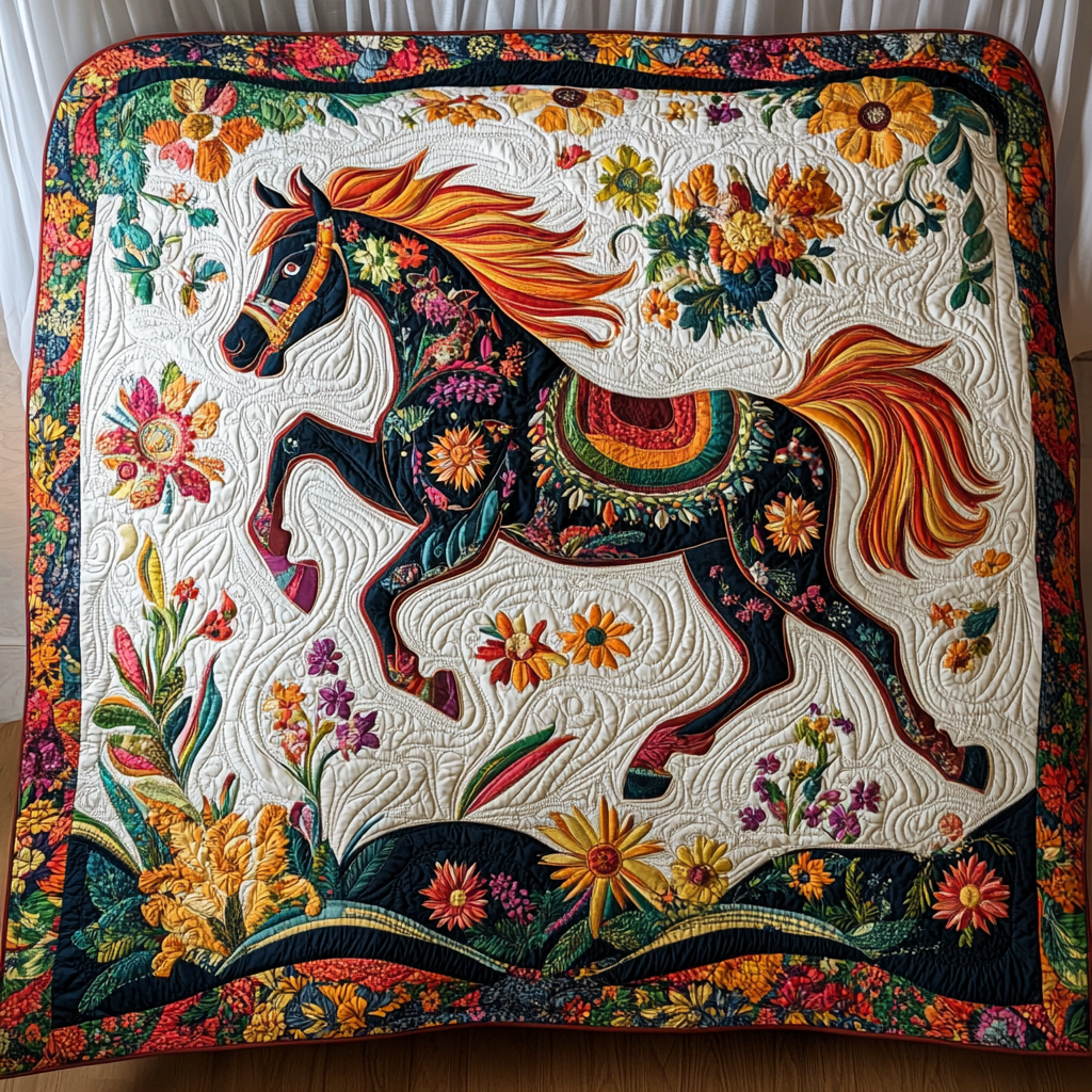 Floral Horse TAI181024009 Quilt Blanket