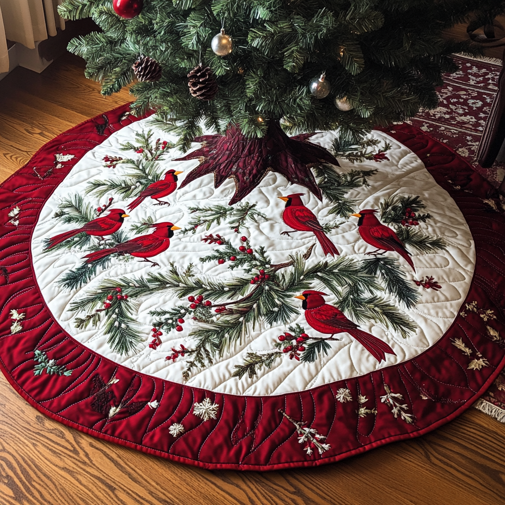 Christmas Cardinal TAI021024102 Quilted Tree Skirt