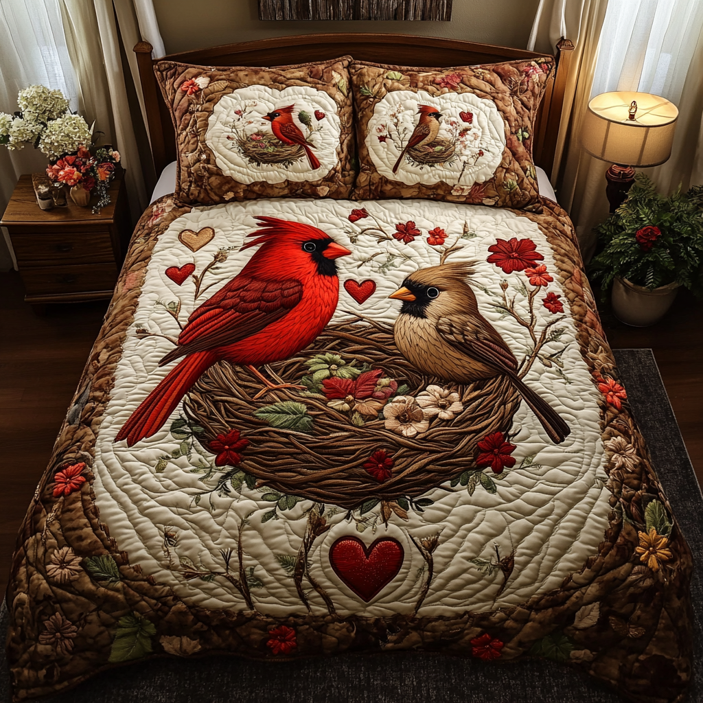 Cardinal Love DAI040225169 Quilt Bedding Set