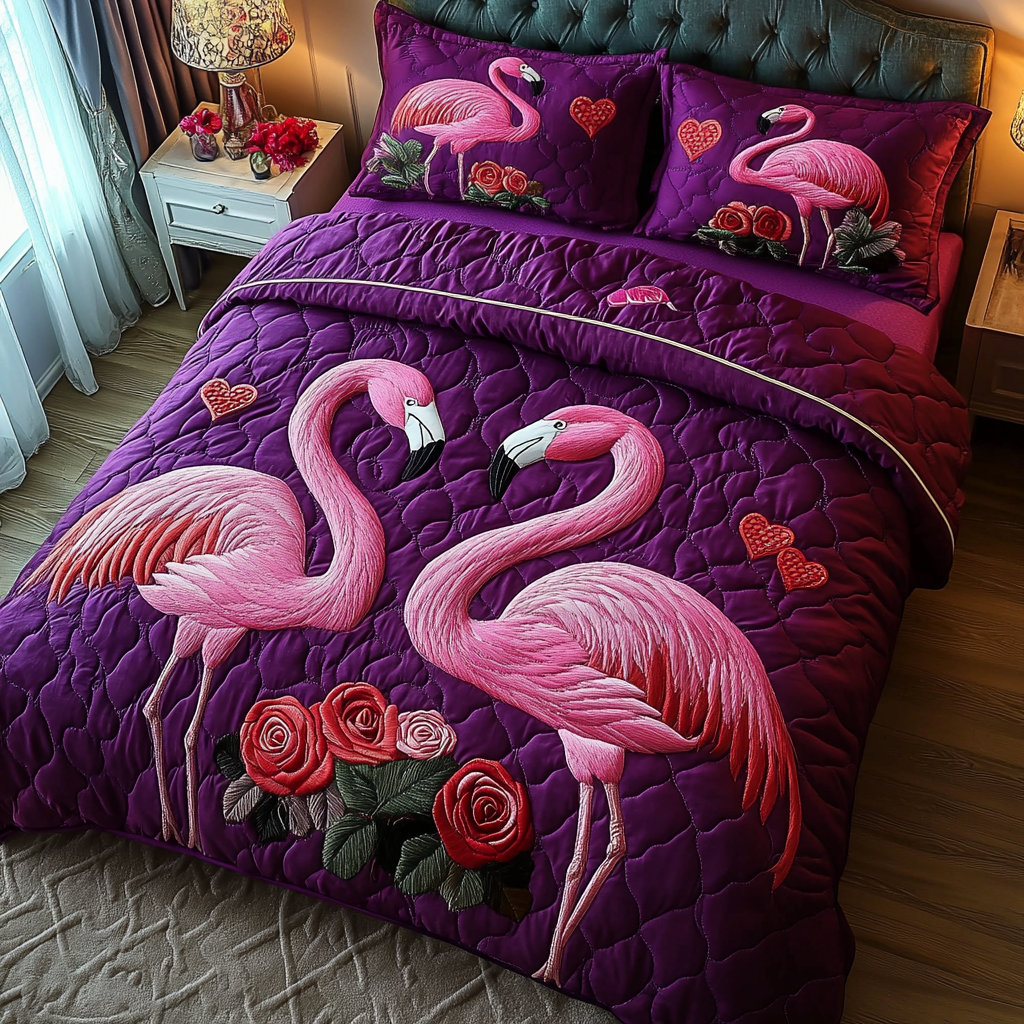 Valentine Flamingo DAI090125082 Quilt Bedding Set