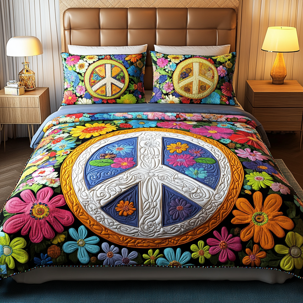 Hippie Peace DAI200125107 Quilt Bedding Set