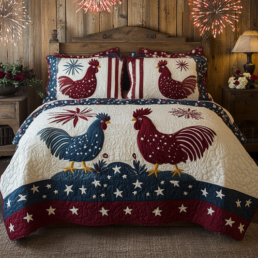 Patriotic Rooster DAI110225217 Quilt Bedding Set