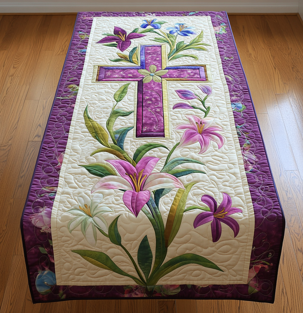 Easter Lily Cross DAI150125315 Quilted Table Runner