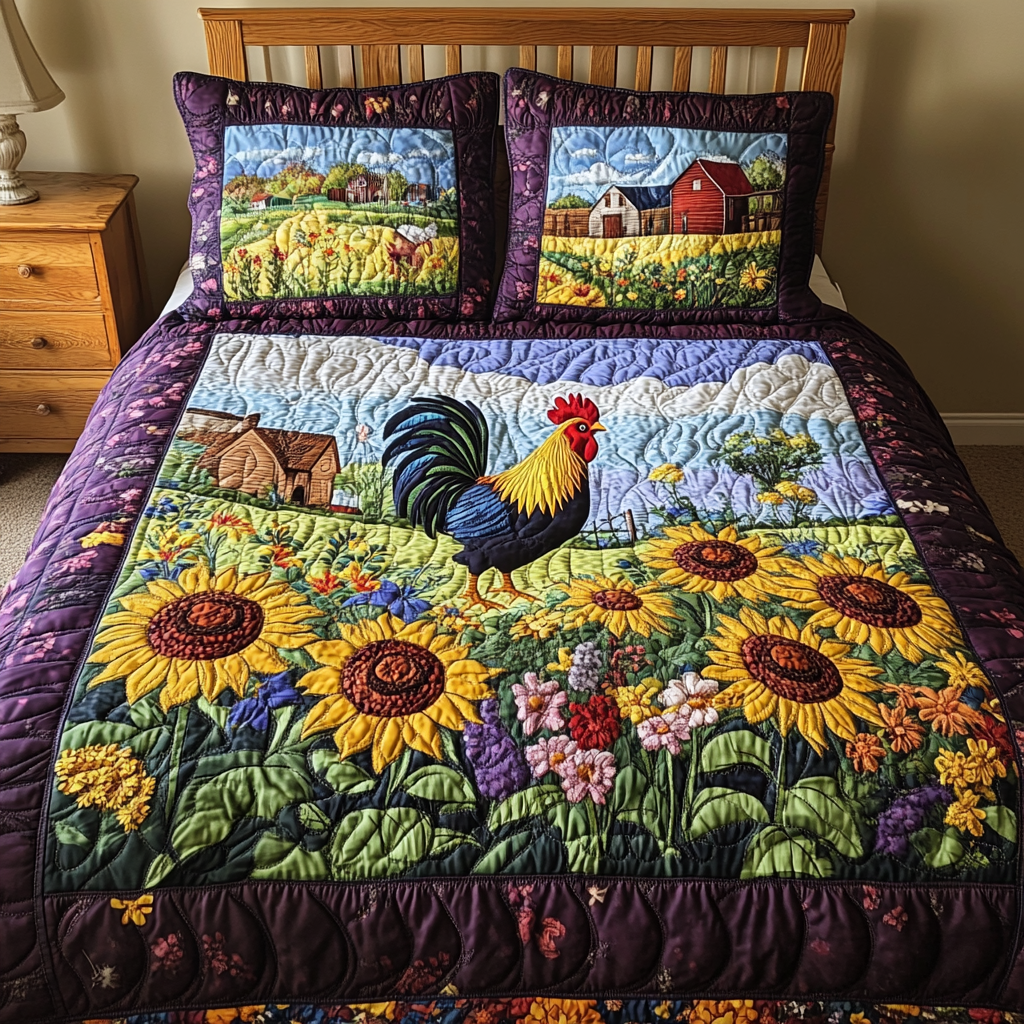 Rooster Sunflower Farm DAI241224253 Quilt Bedding Set