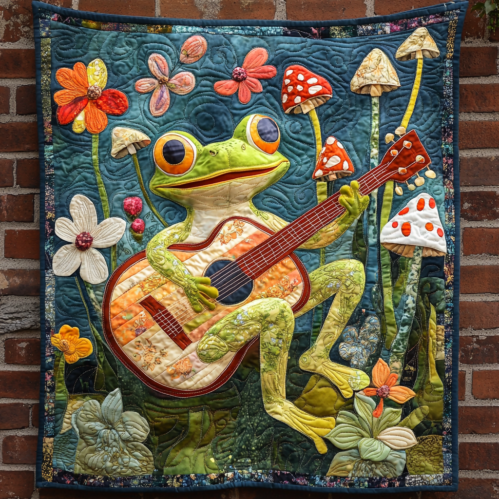 Frog Guitarist DAI241224357 Quilt Blanket